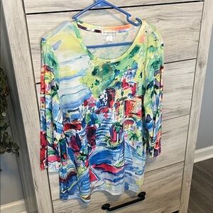 Christopher & Banks Multicolor Artistic Long Sleeve Top 3/4 sleeve